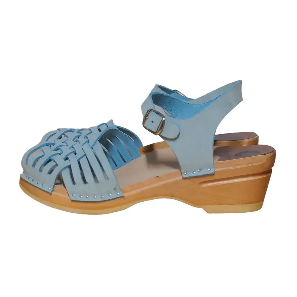 Troentorp Womens Clog Sandals Blue Chunky Ankle Strap Braided Buckle Sweden 41
